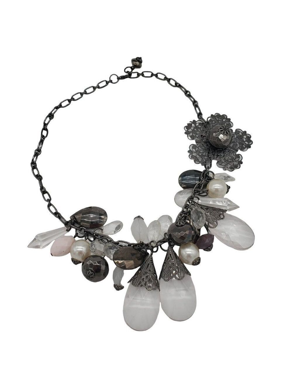 𝅺ANTIQUE Vintage Pink Silver Tone Fashion Jewelry Necklace